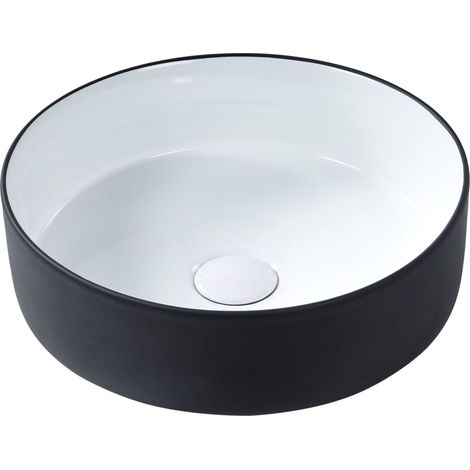 Lavabo en Céramique 36 cm Brillant Salle de Bain Blanc et Noir Tapso (1/5)