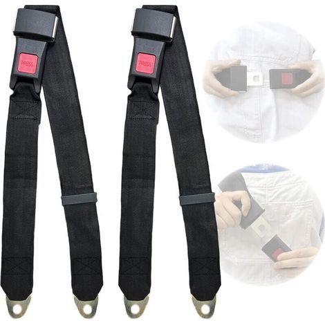 Ceinture de sécurité auto - 2 points - Réglable - Lot de 2 - Noir (1/5)