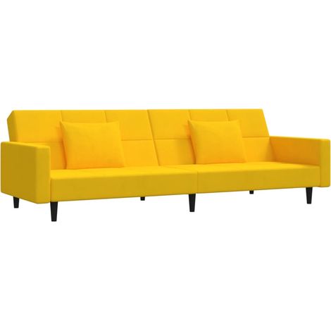 vidaXL Canapé-lit à 2 places avec deux oreillers Jaune Velours (1/6)
