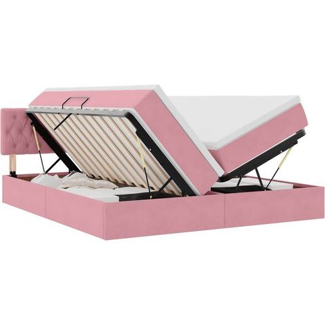 Lit coffre avec éclairage LED, matelas inclus, rose, 180 x 200 cm, tissu velours. (1/5)