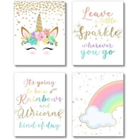 Décoration murale licorne arc-en-ciel, idéale pour une chambre de fille (cadre non inclus, 20 x 25 cm) (1/5)