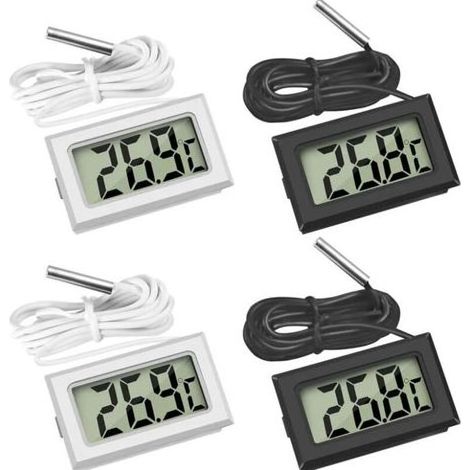 Lntyq 4 Pcs Thermomètre Réfrigérateur,Thermomètre LCD Numérique avec Sonde Étanche pour Réfrigérateur Congélateur Aquarium (Lot de 2 Noir et 2 Blanc) (1/5)