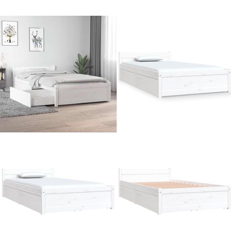 Cadre de lit sans matelas avec tiroirs blanc - Cadre De Lit - Lit Simple - Lit Blanc - Meuble De Chambre - Rangement Sous Lit - Home & Living