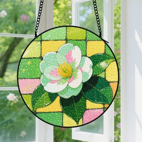 Suspension en vitrail - Attrape-soleil unique élégant artistique, décoration jardin fenêtre, cadeau Anniversaire pour couple, ami, famille 16 cm (1/5)