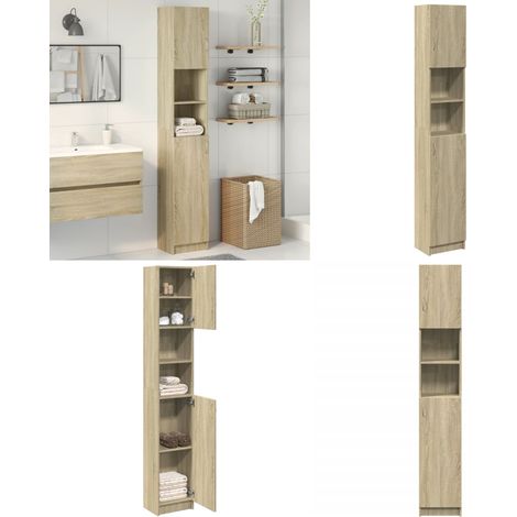 Armoire de salle de bain Chêne sonoma 32x25,5x190 cm Aggloméré - Armoire De Salle De Bain - Meuble Salle De Bain - Rangement Salle De Bain - Commode Salle De Bain - Étagère Salle De Bain - Home & Livi (1/5)