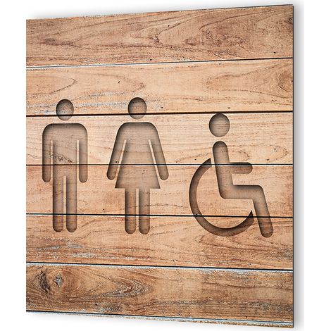 Panneau pictogramme de signalisation · Toilettes Trio H/F PMR Texture Bois (1/5)