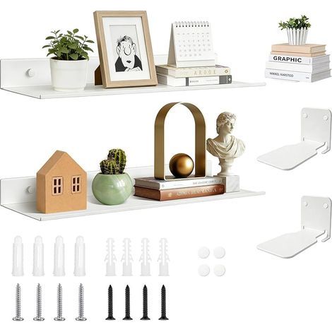 2 Pièces Etagere Murale Blanche 40cm Étagère Murale en Aluminium avec 2PCS Petite Etagere Murale en Métal Tablette Étagère Flottantes pour Salon Cuisine Chambre Salle de Bain (1/5)