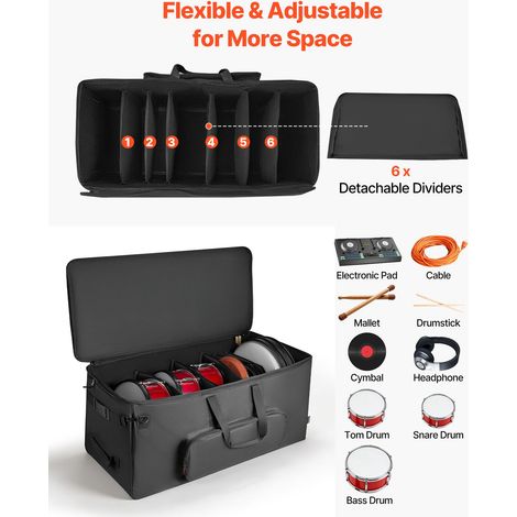 Sac à Roulettes pour Batterie Électronique, 600D, Housse de Transport Rembourrée pour Batterie Électronique Accessoires, Intérieur… (1/5)
