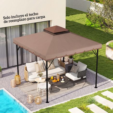 Toldo de Recambio 3x3 m con Techo Doble Orificios de Drenaje y UPF 30+ Solo Toldo NO Incluye Marco Caqui (1/5)