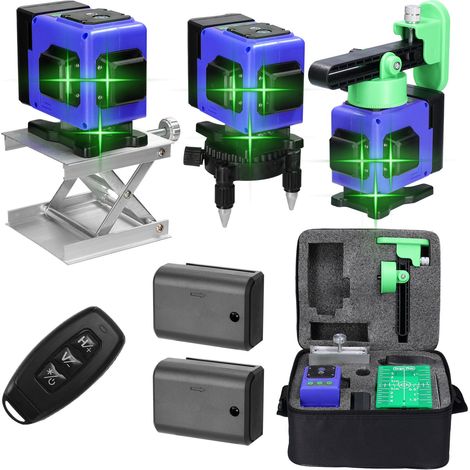 Mini niveau laser 12 lignes, ensemble de niveaux multifonctionnel, comprend divers accessoires, 2 piles, bleu. (1/5)