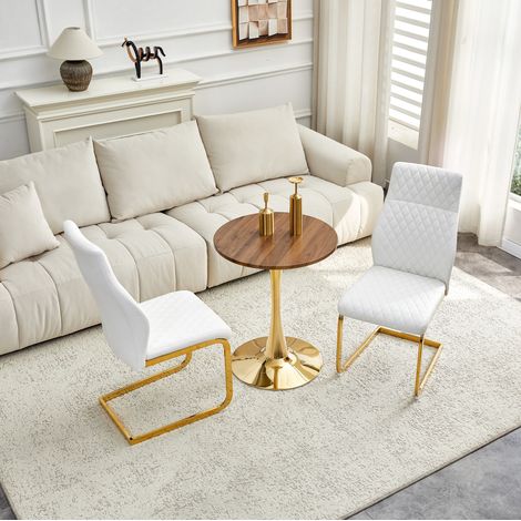 Ensemble table chaises ronde 60 cm MDF noyer OKMYHOME (1/5)