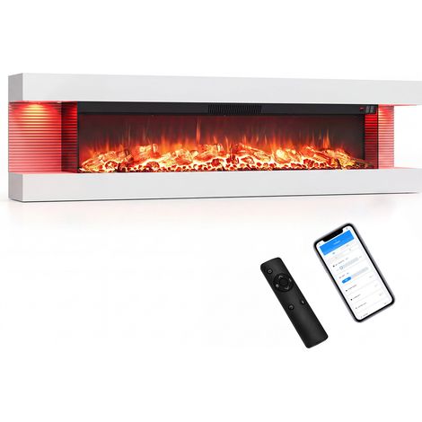 Cheminée Électrique, Puissance de Chauffage 750/1500 W Cheminée Électrique Murale, Flammes 12 Couleurs & Crépitement, Télécommande et Écran Tactile (1/5)