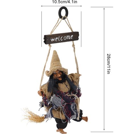 Realistische, hängende fliegende Hexe mit Besen, Türdekoration für Halloween (Gelb) (1/5)