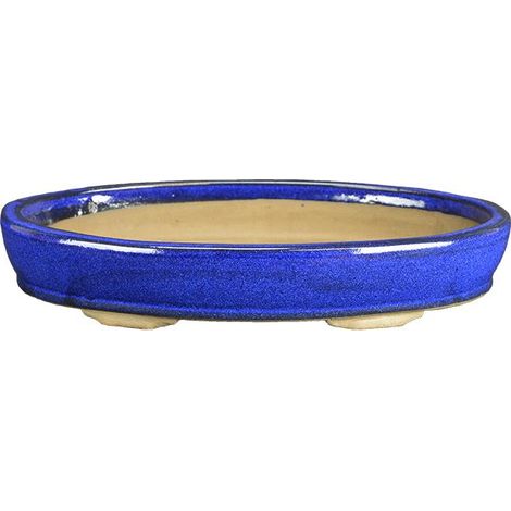 Vaso per bonsai ovale in gres smaltato blu 29x19,5x4 cm - BJA6c