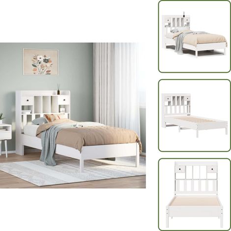 Massivholzbett mit Regal ohne Matratze Weiß 75x190 cm Kiefer - Bett Mit Regal - Bett Mit Bücherregal - Holzbett Mit Regal - Holzbett Mit Bücherregal (1/5)