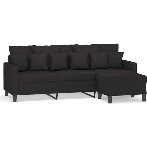 Divano a 3 Posti Sofa con Poggiapiedi Nero 180 cm in Tessuto (1/5)