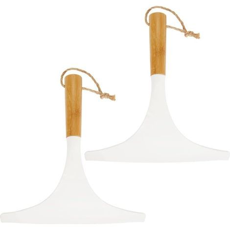 Shower Squeegee (Set of 2) – Practical Shower Squeegee for Shower or Windows – Bathroom Squeegee with Hanging Loop – White/Natural Colour
