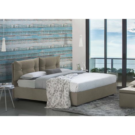 Talamo Italia Lit simple Adelaide, Lit conteneur avec revêtement en tissu, 100% Made in Italy, Ouverture frontale, convient pour matelas 80x190 cm, Tourterelle, avec emballage renforcé (1/5)