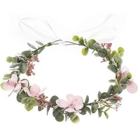 Beflockte Brautkrone, florales Brautstirnband, dekorativer Braut-Haarschmuck – 49 cm – Rosa (1/2)