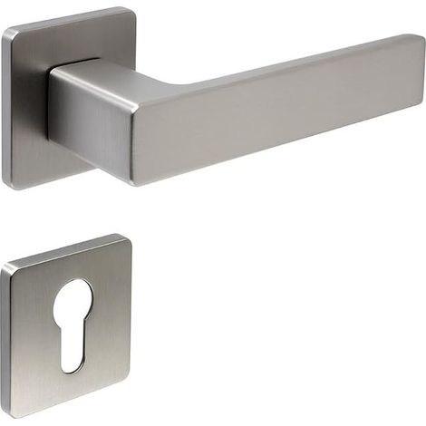 Door Handle Set for Profile Cylinder Door Plate, Handle and Rose Set for Interior Doors and Bedroom Doors Matte Nickel (1/4)