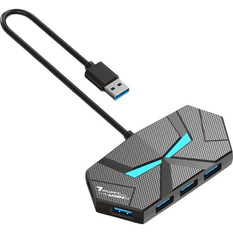 Hub USB 3.0 à 7 ports 5 Gbit/s haute vitesse alimenté par transmission USB pour ordinateur portable (noir, 0,6 m) (1/5)
