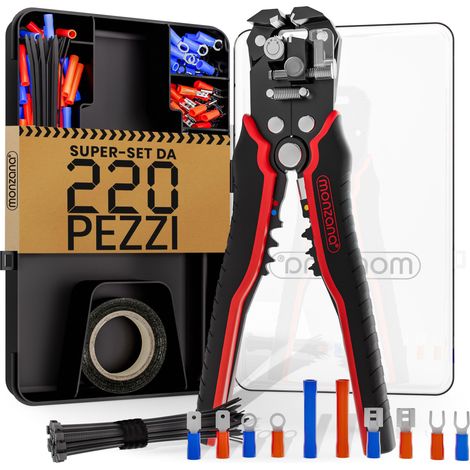 MONZANA® Pinza spelafili 3in1 Set 220 pezzi scatola accessori 0,2-6mm² strumento per elettricista pinze per cavi pinza spelacavi (1/8)