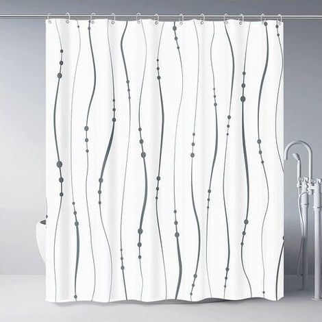 Rideau de douche rayé - 183x183 cm - Imperméable - Ourlet lesté - 12 crochets inclus - Polyester 100% (1/5)