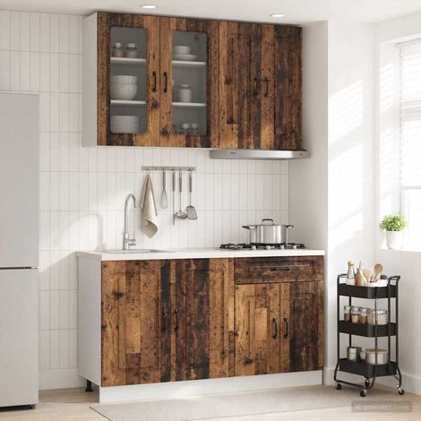 Ensemble de meubles de cuisine 4 pièces en bois d’ingénierie bois ancien - PANGIVO (1/5)