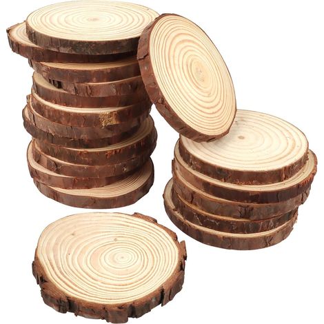 20 Pièces Rondin de Bois, 9-10cm de Diametre Dessous De Verre Naturel Bois Rond sans Trou Tranches de Bois Deco Disque Rondelles en Bois Brut pour Bricolage Artisanat Mariage Décoration (1/5)