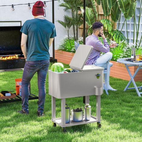 Chariot frigo avec Gris roues ouvre bouteille étagère 56 L terrasse fête patio clair 67x35x80 cm (1/4)
