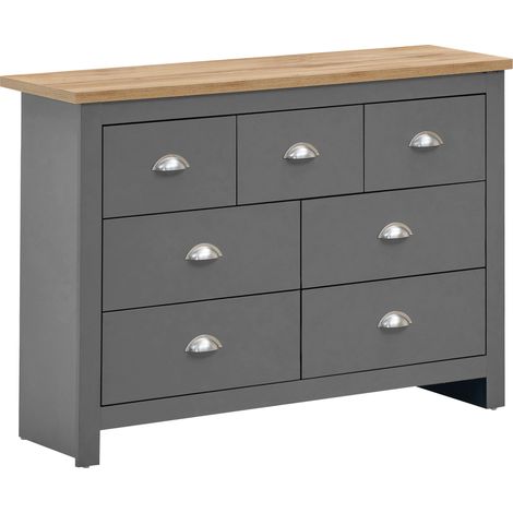 Large 7 Drawer Chest Grey Bedroom Storage Unit Oak Top (1/5)