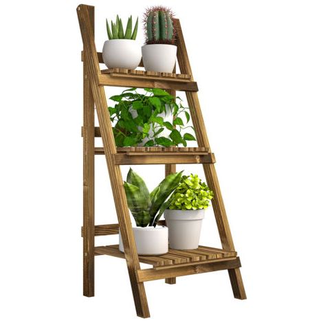 BUNTHAUS Support à plantes à 3 niveaux , pliable, hauteur 93 cm, pour l'intérieur et l'extérieur, étagère en bois avec plateaux, support pour pots de fleurs, escalier à plantes pour salon, jardin, bal