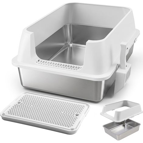 TolleTour Caja de arena XXL de acero inoxidable 71 x 51 x 30 cm abierta con paredes altas blanco (1/5)
