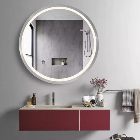 Miroir LED Rond 32W 80cm avec Capteur Infrarouge Cadre Alu pour