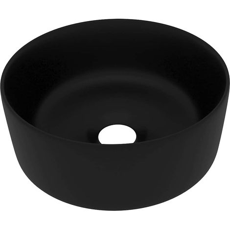 vidaXL Lavabo de lujo redondo cerámica negro mate 40x15 cm (1/2)