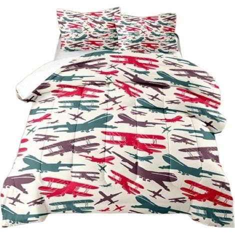 Parure de lit enfant motif avion 3D, microfibre, 220 x 240 cm, décoration pour chambre d'enfant (1/2)