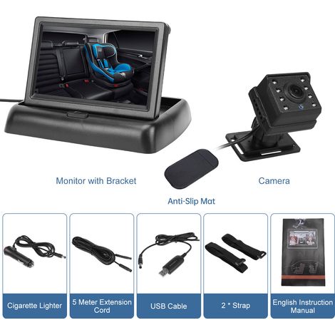 Caméra bébé de voiture 1080P avec écran pliable de 4,3 pouces, Visible la nuit, grand Angle de vue de 150 ° pour la surveillance des sièges arrière (1/5)