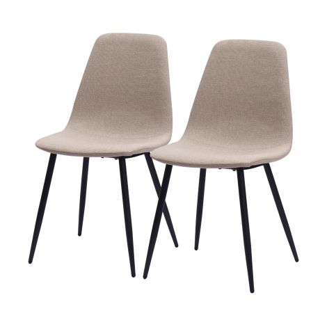 Lot de 2 chaises de salle à manger, en tissu et métal, avec dossier, style scandinave, beige (1/5)