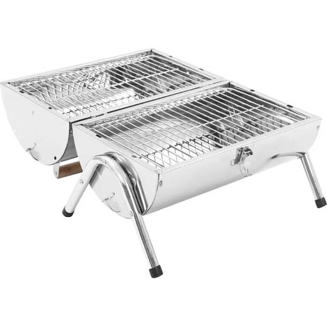 Gril à charbon, acier inoxydable, design portable, Argent (1/2)