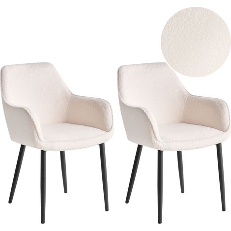 Conjunto de 2 sillas de comedor modernas tapicería de bouclé con reposabrazos asiento salón comedor blanco Alden
