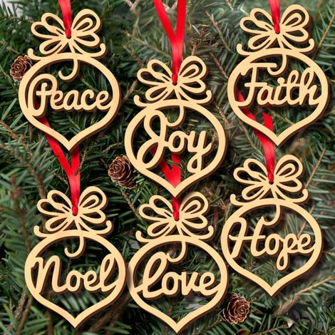 Ornement En Bois - Décoration De Sapin De Noël - Étiquettes Accrochables Pour Arbre - Lot De 6 Pièces (1/5)