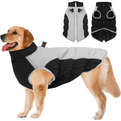 Vêtements d'hiver pour chiens, imperméables et coupe-vent, col réglable pour une chaleur optimale, fermeture éclair au dos, bandes et doublure réfléchissantes, convient aux chiens de taille moyenne à (1/5)