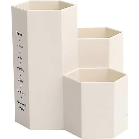Porte-stylo 3 en 1 moderne, haut et bas, pot hexagonal multifonction blanc (1/5)