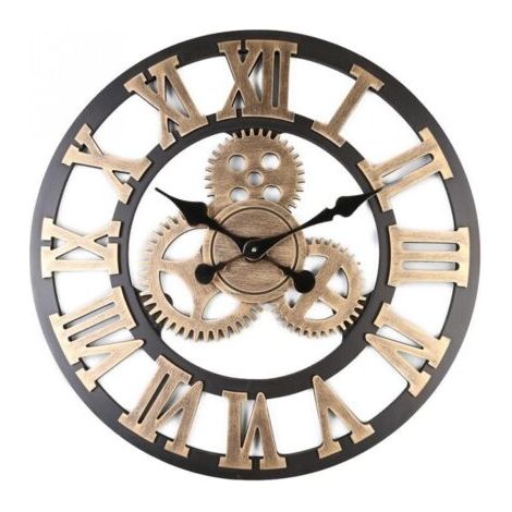 royaluxe-Horloge murale industrielle 30cm – Design rétro créatif en métal et bois – Silencieuse sans tic-tac – Décoration pour salon et bureau (1/5)