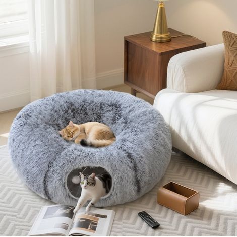 Tubo gioco pieghevole per gatti con cuscino, 90 x 80 x 27 cm, grigio chiaro HAVRYA (1/3)