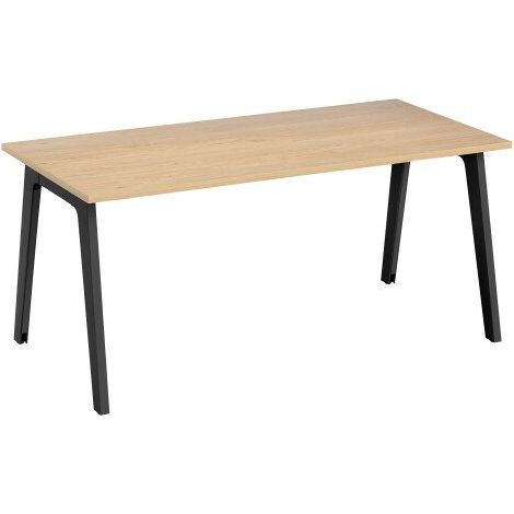 Bureau droit Exprim Arche chêne clair L 180 cm avec goulotte - Piètement anthracite - Maxiburo