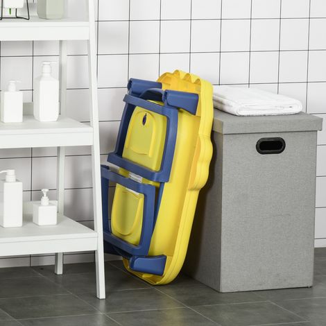 Baignoire pliante bébé 0-6 ans - 75,3×55,4×43 cm - baignoire portable - support antidérapant et trou vidange - bleu et jaune (1/5)