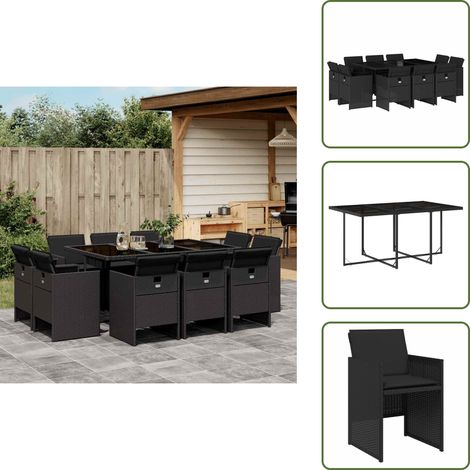 Cuscini da giardino - vidaXL Set da Pranzo da Giardino 11 pz con Cuscini in Polyrattan Nero - Rattan PE