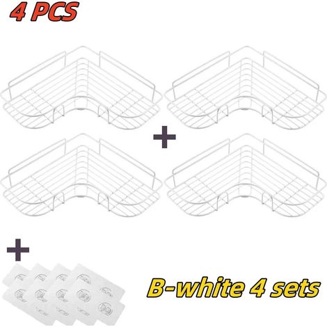 (B-Blanc, lot de 4) Étagère de salle de bain, accessoires de salle de bain, étagère de rangement pour shampoing, porte-cosmétiques, étagère métallique sans perçage, organisateur de condiments, étagère (1/5)