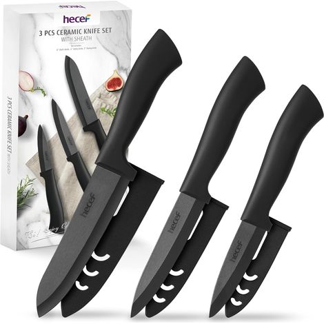 Couteaux de Cuisine en Céramique avec Étuis, Noir  Set de couteaux en céramique avec couteau, universel et d'office, léger pour fruits et légumes (1/5)